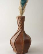 EL YAPIMI GERÇEK DERİ DEKORATİF VAZO KÜÇÜK BOY (21 CM) - Görsel 3