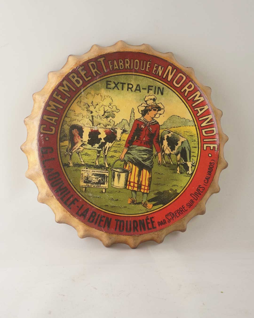 Vintage Camembert Normandie Şişe Kapağı Duvar Dekoru – 33 cm çap - Görsel 8