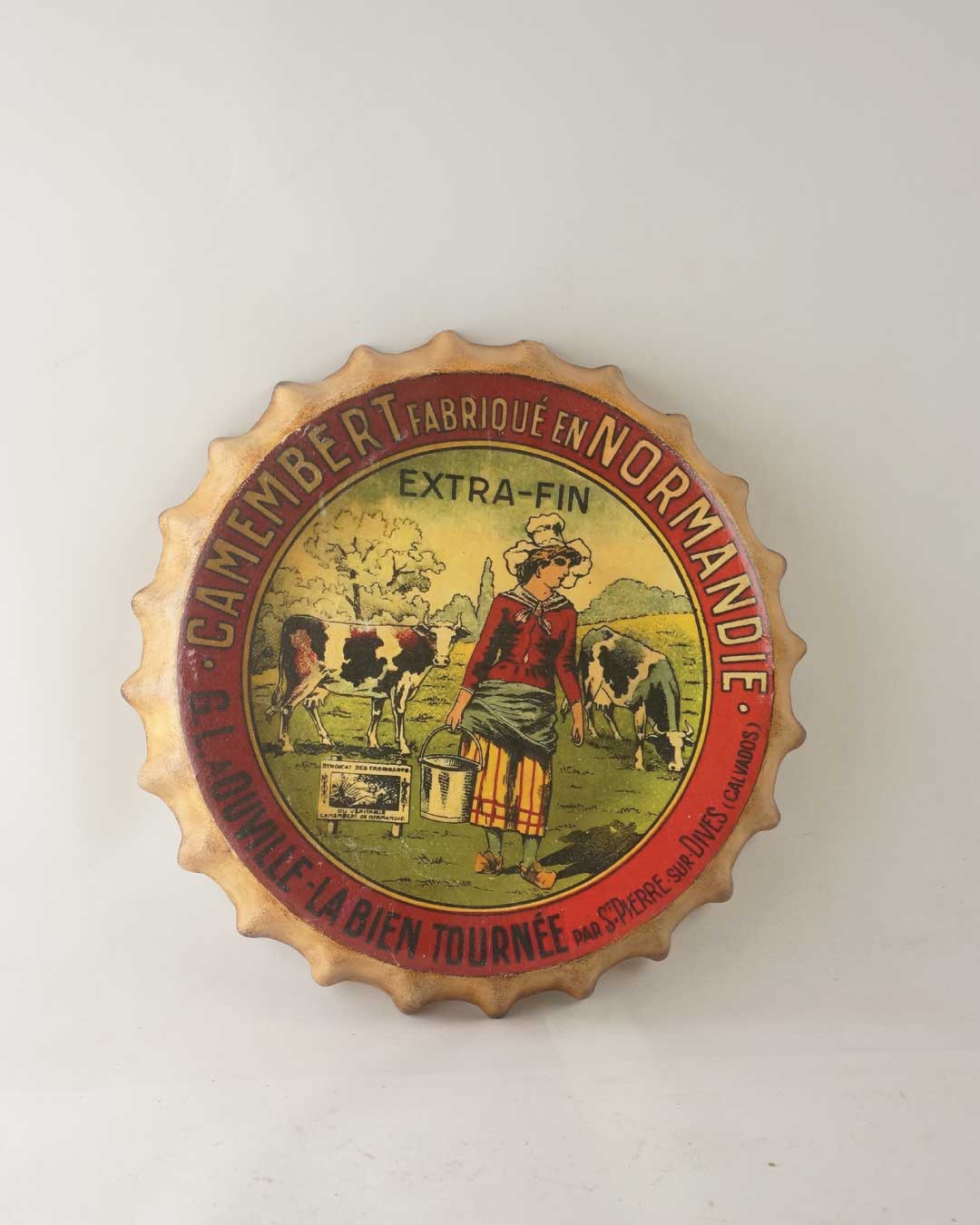 Vintage Camembert Normandie Şişe Kapağı Duvar Dekoru – 33 cm çap - Görsel 7