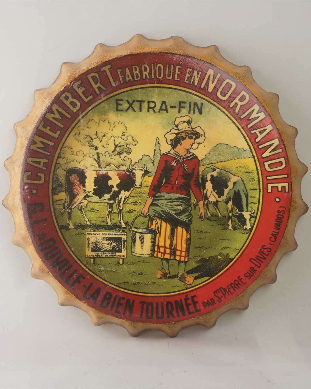 Vintage Camembert Normandie Şişe Kapağı Duvar Dekoru – 33 cm çap - Görsel 9
