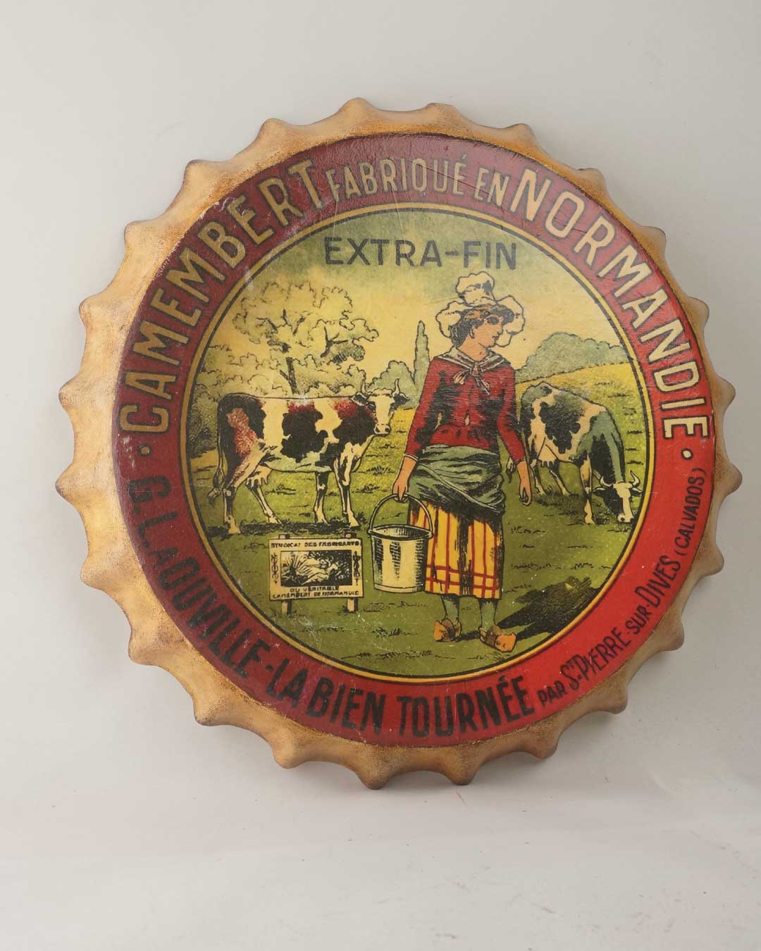 Vintage Camembert Normandie Şişe Kapağı Duvar Dekoru – 33 cm çap - Görsel 6
